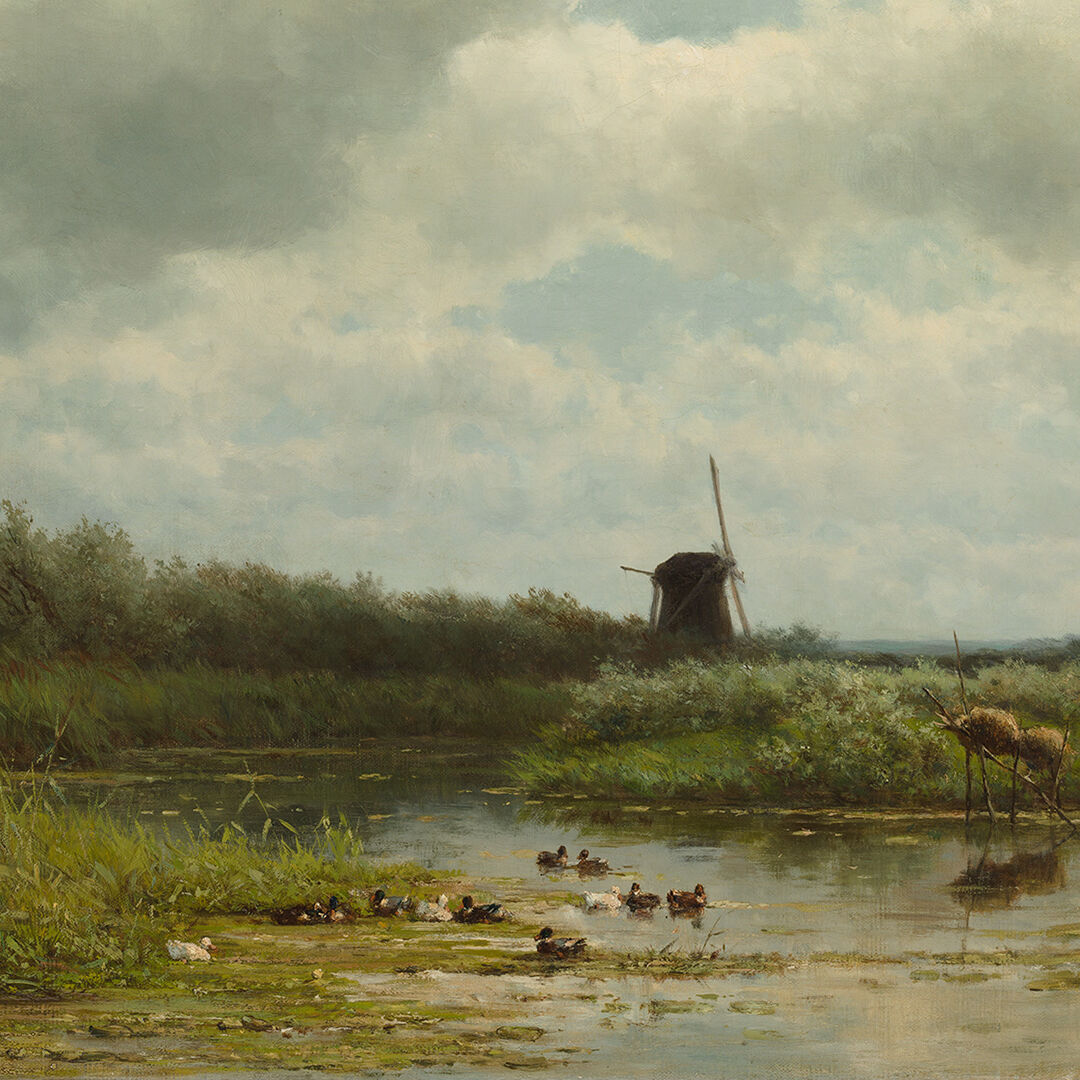 schilderij Willem-Roelofs-Polder-met-eendennesten-ca.-1862-Kunsthandel-A.H.-Bies-Eindhoven in de tentoonstelling Levend Landschap in het Stedelijk Museum Schiedam