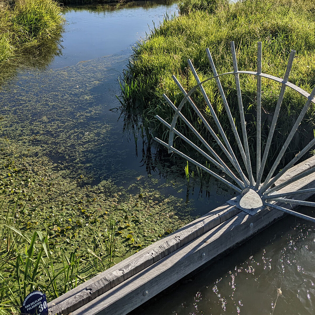 waterinlaat bij polderpeil 30 in de Zouteveense polder van Midden-Delfland zomer 2022