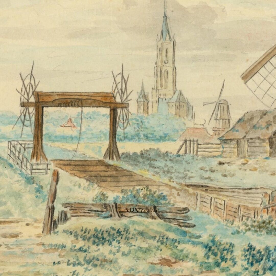 Anonieme tekening van een windas bij de Bieslandse Bovenmolen nabij Delft, ca. 1800.