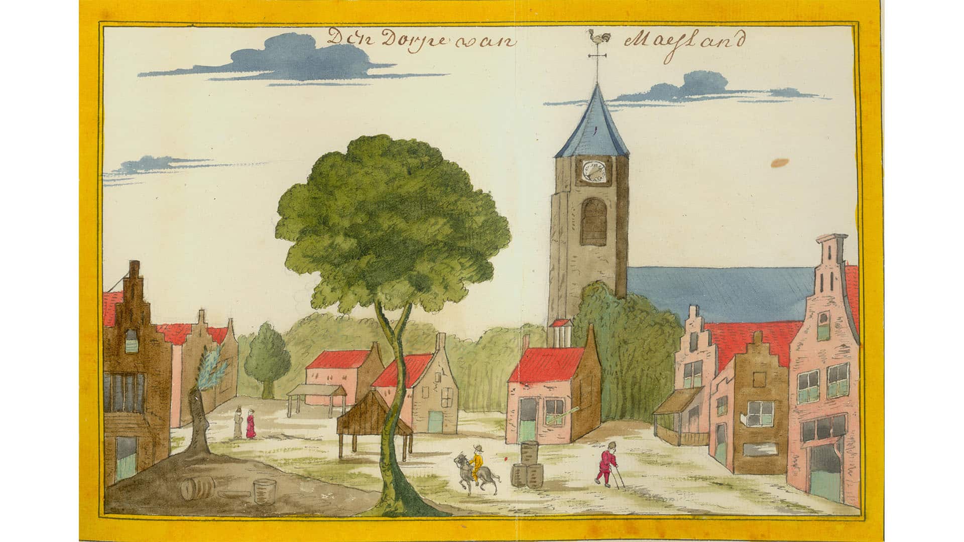 Stadgezicht van dorp Maasland uit 1700 van het Stadsarchief Delft