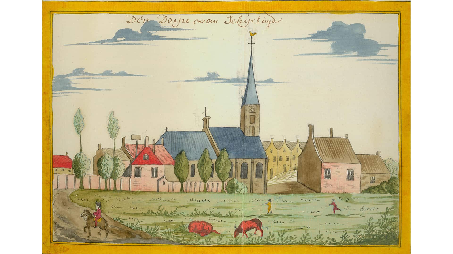 Stadgezicht van dorp Schipluiden uit 1700 van het Stadsarchief Delft