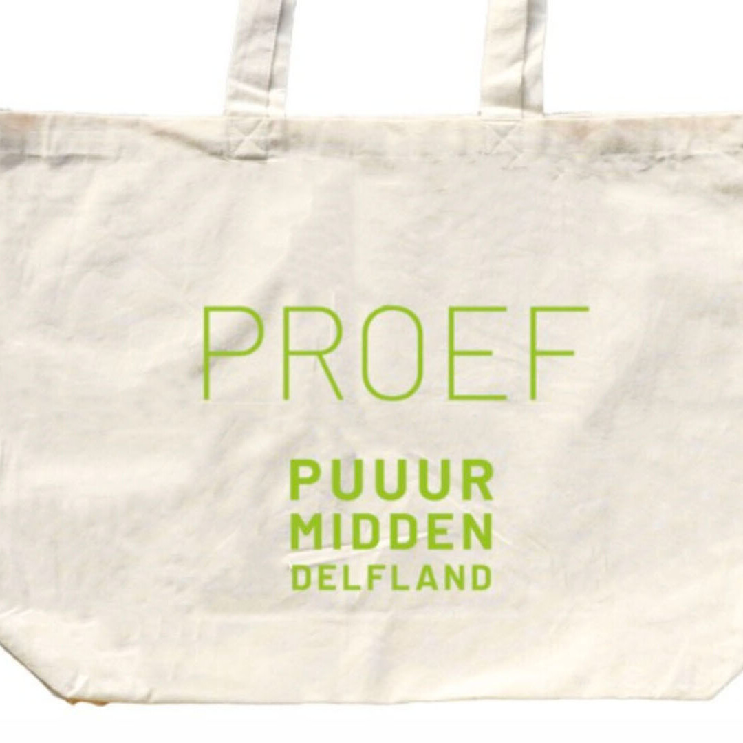 shopper tas met opdruk Proef Puuur Midden-Delfland onderdeel van de streekproductencampagne voor 7 boeren