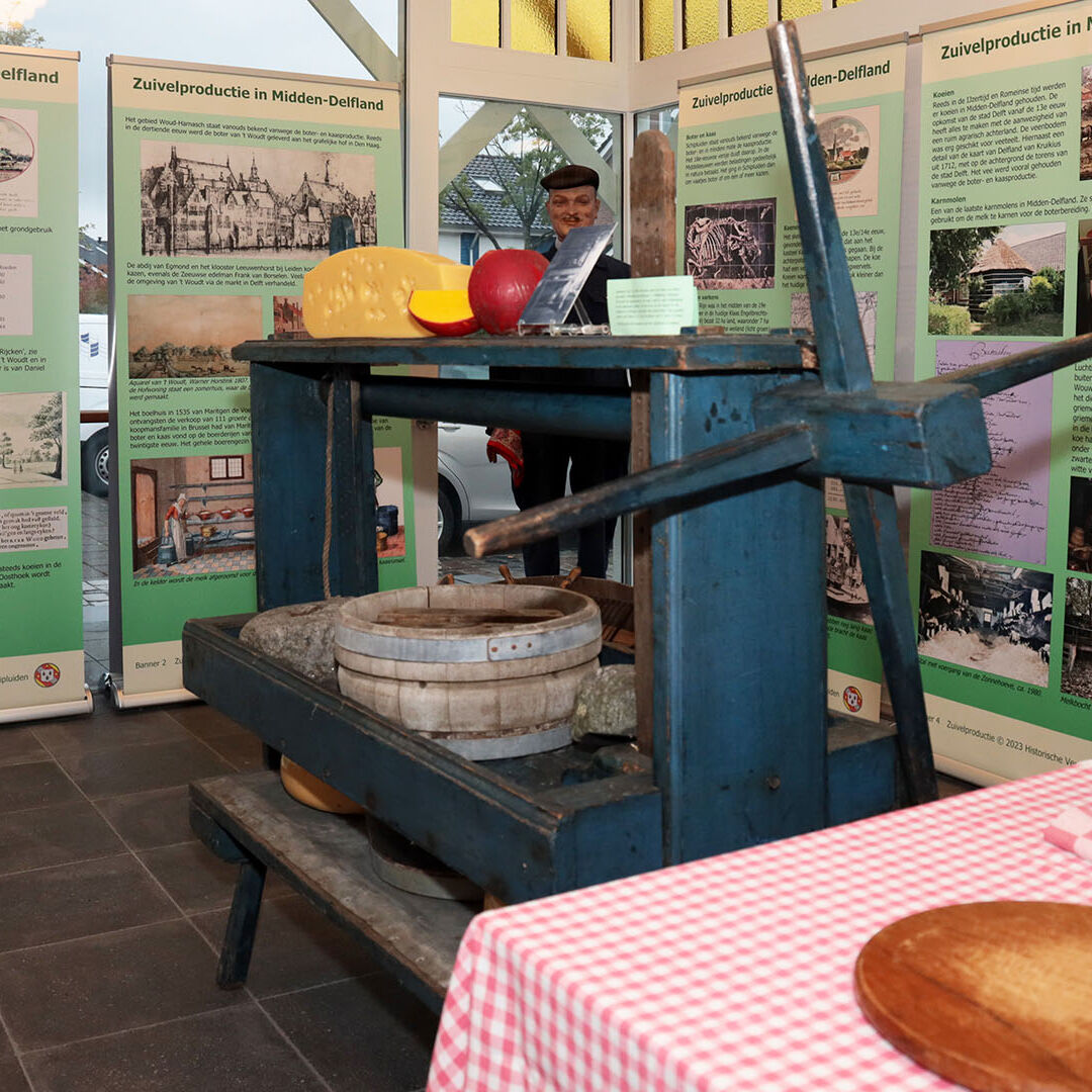 beeld van de expositie 'De zuivelproductie in Midden-Delfland, van toen tot nu' in Museum Het Tramstation in Midden-Delfland